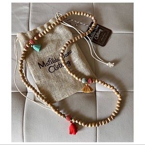 Matilda Jane Wooden Bead Necklace with Red and Green Accents
